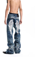 Men's Studded Oxidized Straight Embroidered Wide-Leg Jeans for Casual Outfits Everyday Office Weekend Date Night