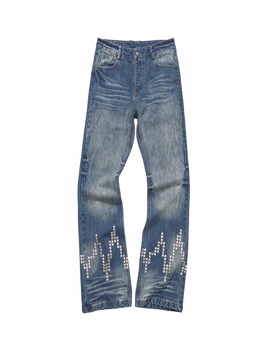 Men's Studded Oxidized Straight Embroidered Wide-Leg Jeans for Casual Outfits Everyday Office Weekend Date Night