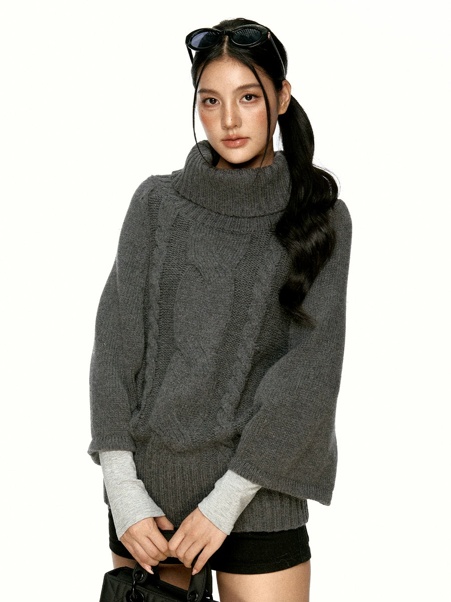 Women's Turtleneck Grey Oversized Relaxed Retro Sweater Knit Pullover Top for Fall Winter Spring Travel Office Everyday Date Night