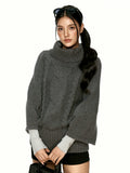 Women's Turtleneck Grey Oversized Relaxed Retro Sweater Knit Pullover Top for Fall Winter Spring Travel Office Everyday Date Night