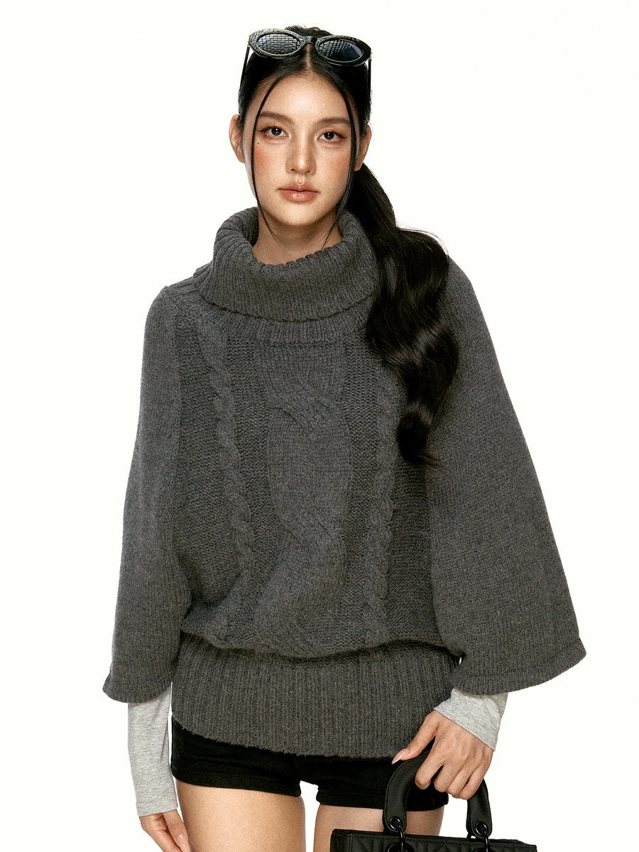 Women's Turtleneck Grey Oversized Relaxed Retro Sweater Knit Pullover Top for Fall Winter Spring Travel Office Everyday Date Night