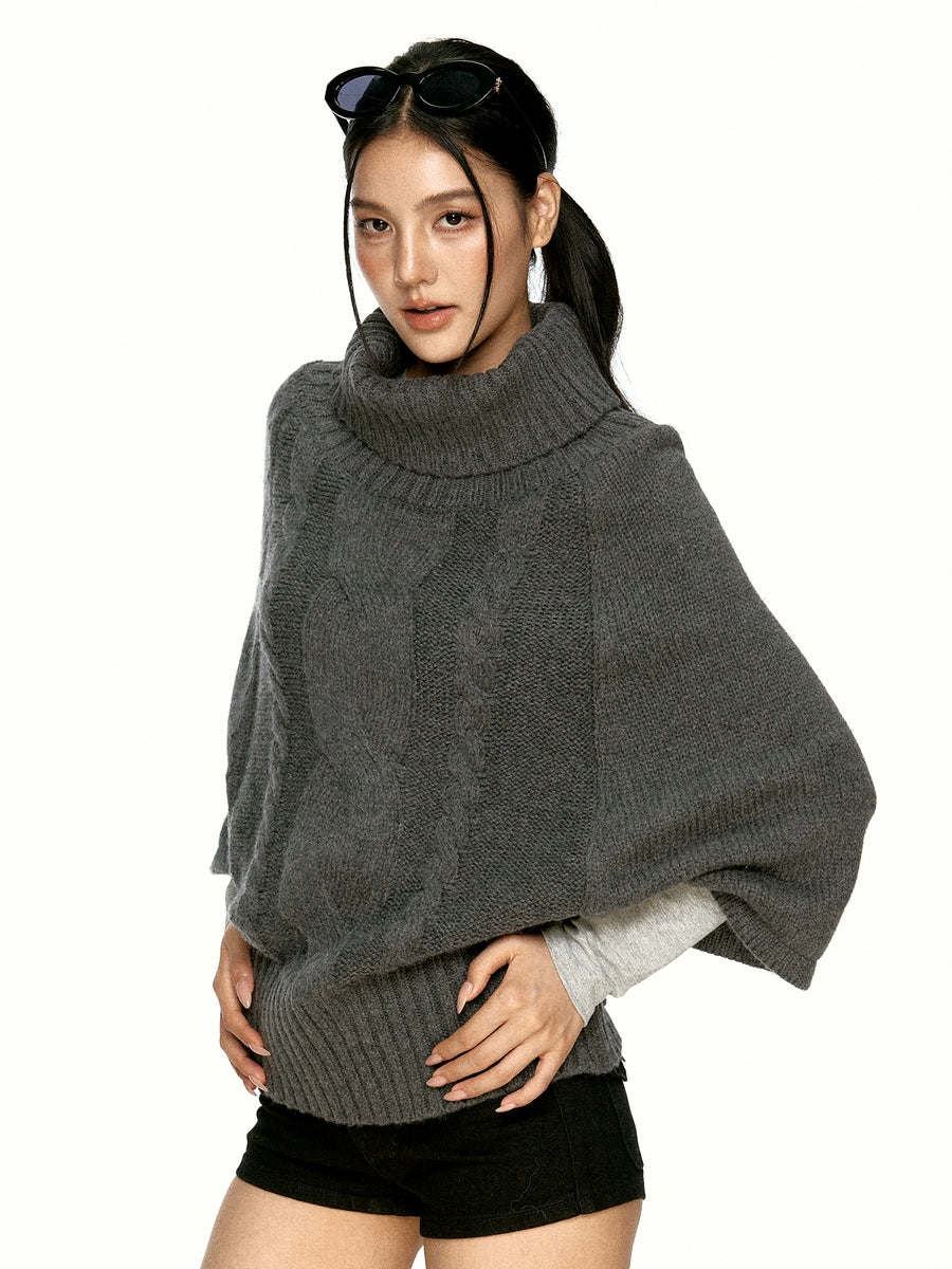 Women's Turtleneck Grey Oversized Relaxed Retro Sweater Knit Pullover Top for Fall Winter Spring Travel Office Everyday Date Night