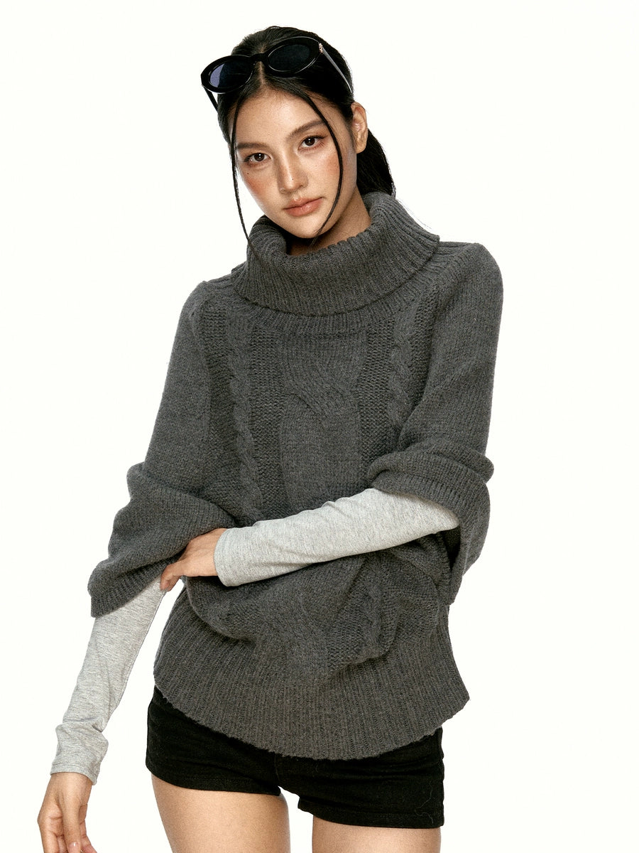 Women's Turtleneck Grey Oversized Relaxed Retro Sweater Knit Pullover Top for Fall Winter Spring Travel Office Everyday Date Night