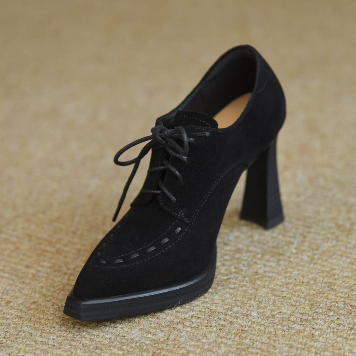 Women's Chunky Sole Pointed Toe Block Heel High Heel Lace-Up British-Style Pumps Closed-Toe Dress Heels Wedding Guest Cocktail Party