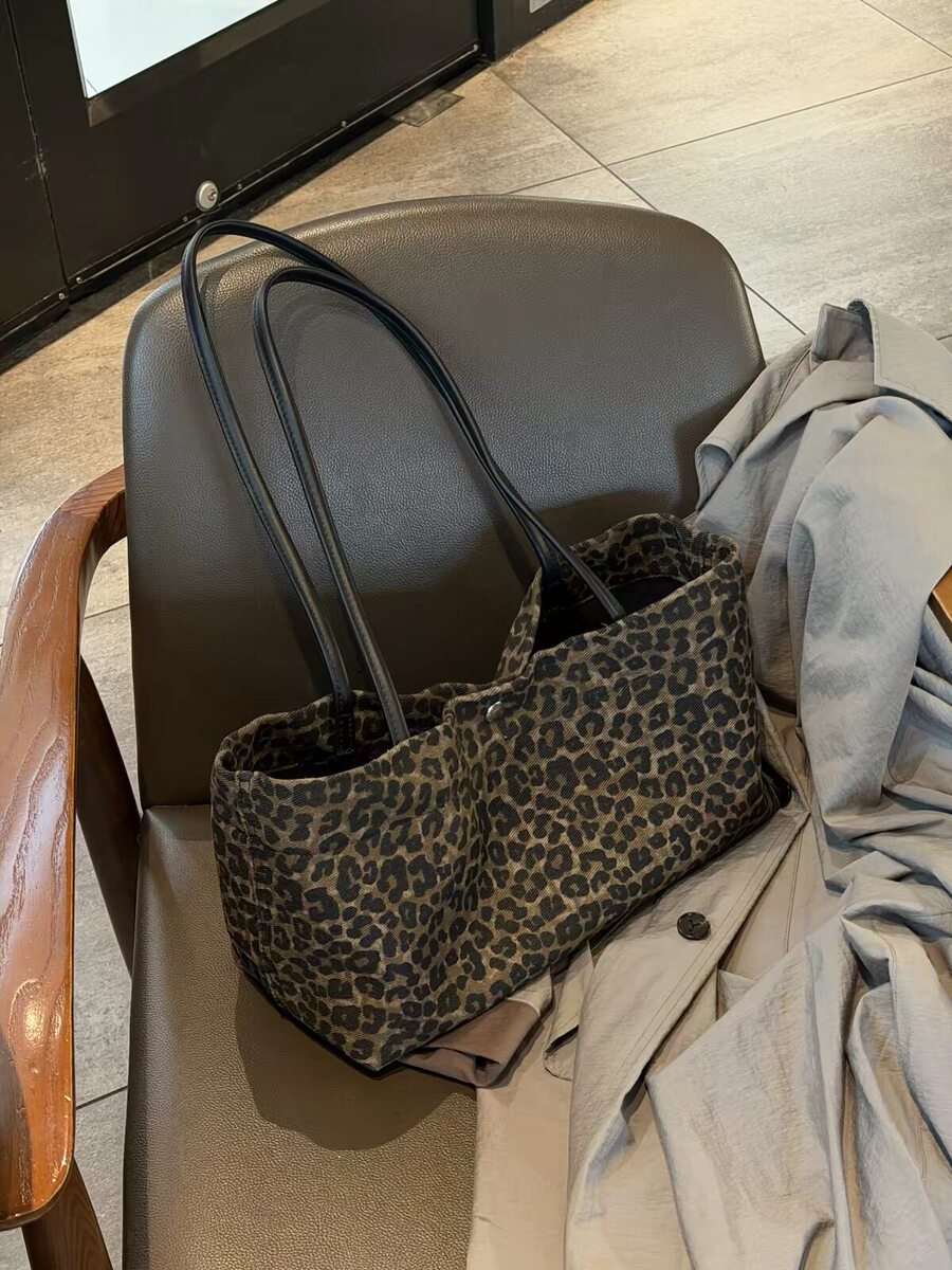 Women's Large-Capacity Leopard Brown-Tone Tote Bag Shoulder Crossbody Purse Work and Travel Office