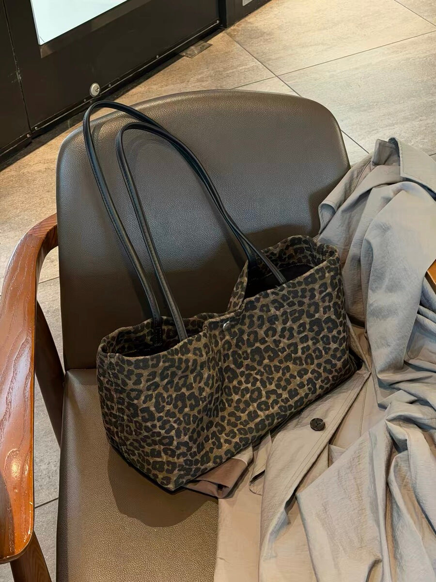Women's Large-Capacity Leopard Brown-Tone Tote Bag Shoulder Crossbody Purse Work and Travel Office