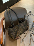 Women's Large-Capacity Leopard Brown-Tone Tote Bag Shoulder Crossbody Purse Work and Travel Office