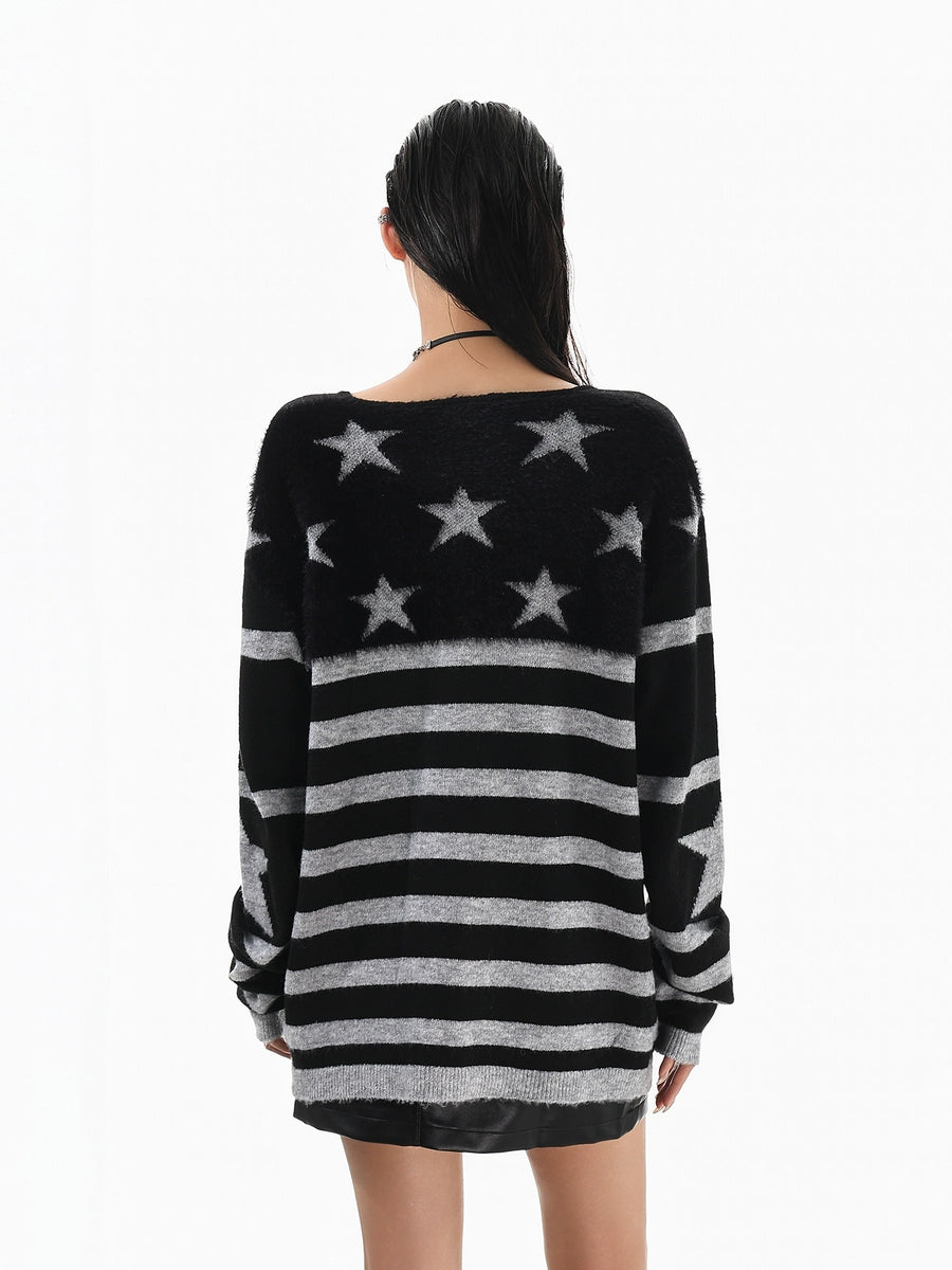 Women's Striped Oversized Retro Knit Cardigan Open-Front Sweater for Office Outfits Fall Work and Weekend Spring Everyday