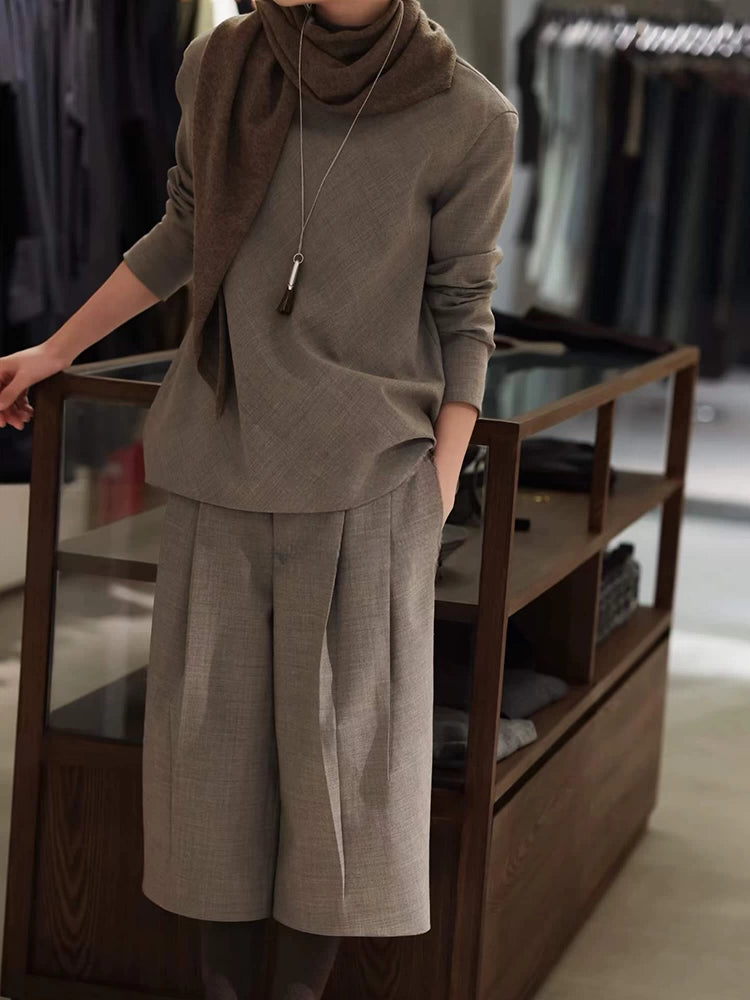 Women's Grey Office Oversized Quiet-Luxury Workwear Casual Two-Piece Set for Wedding Guest Business Travel Weekend At Home Vacation