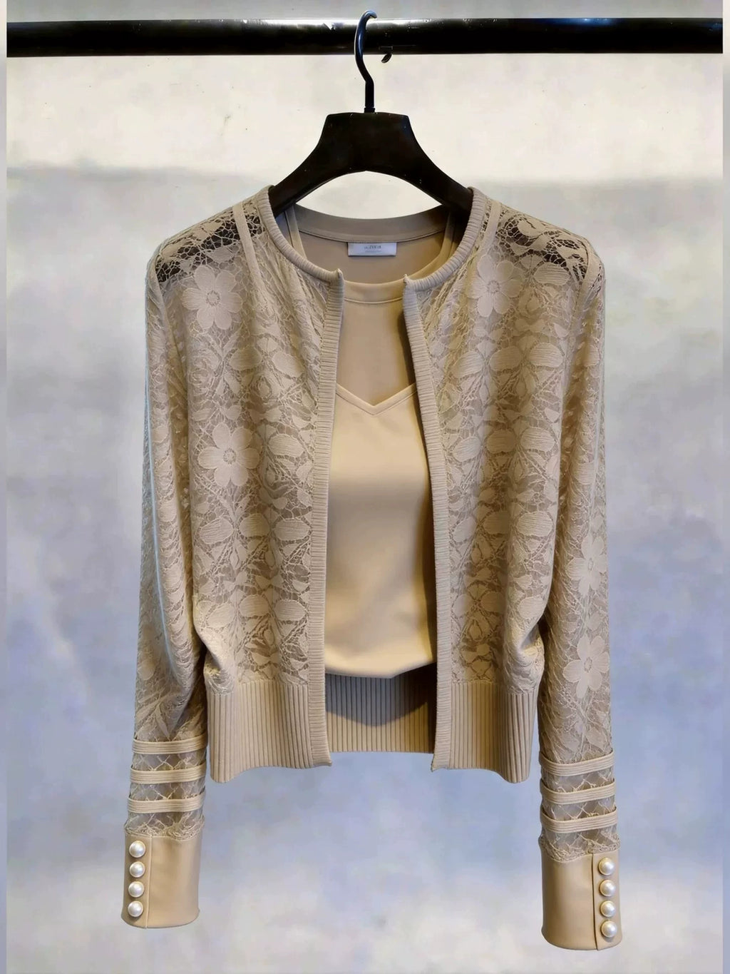 Women's Apricot Lace French-Inspired Casual Cardigan for Office Outfits Everyday Work Date Night Fall Winter