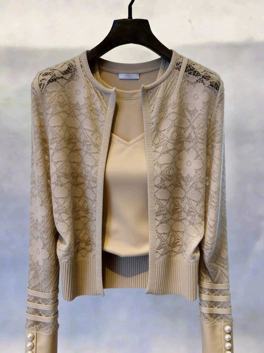 Women's Apricot Lace French-Inspired Casual Cardigan for Office Outfits Everyday Work Date Night Fall Winter