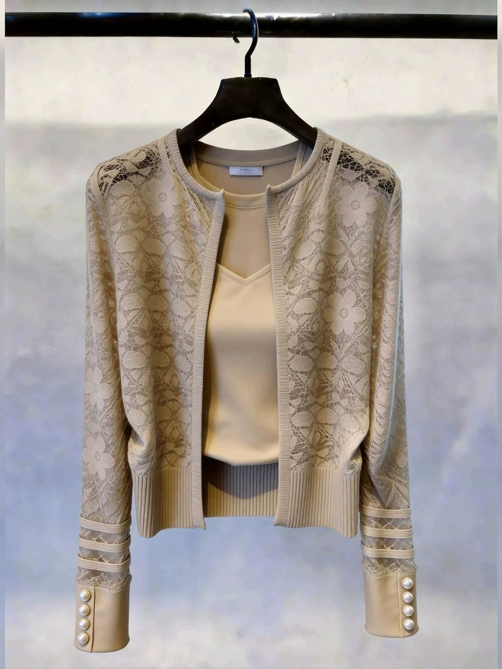 Women's Apricot Lace French-Inspired Casual Cardigan for Office Outfits Everyday Work Date Night Fall Winter