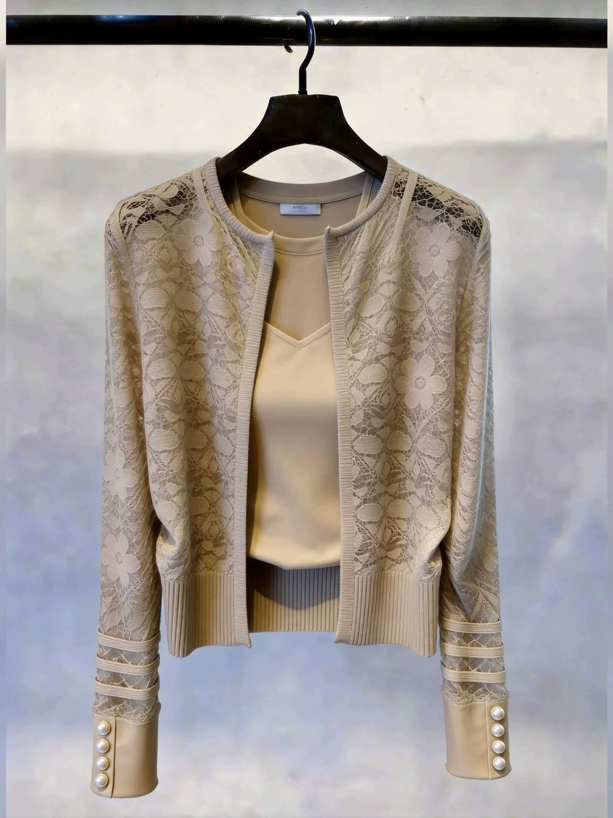 Women's Apricot Lace French-Inspired Casual Cardigan for Office Outfits Everyday Work Date Night Fall Winter