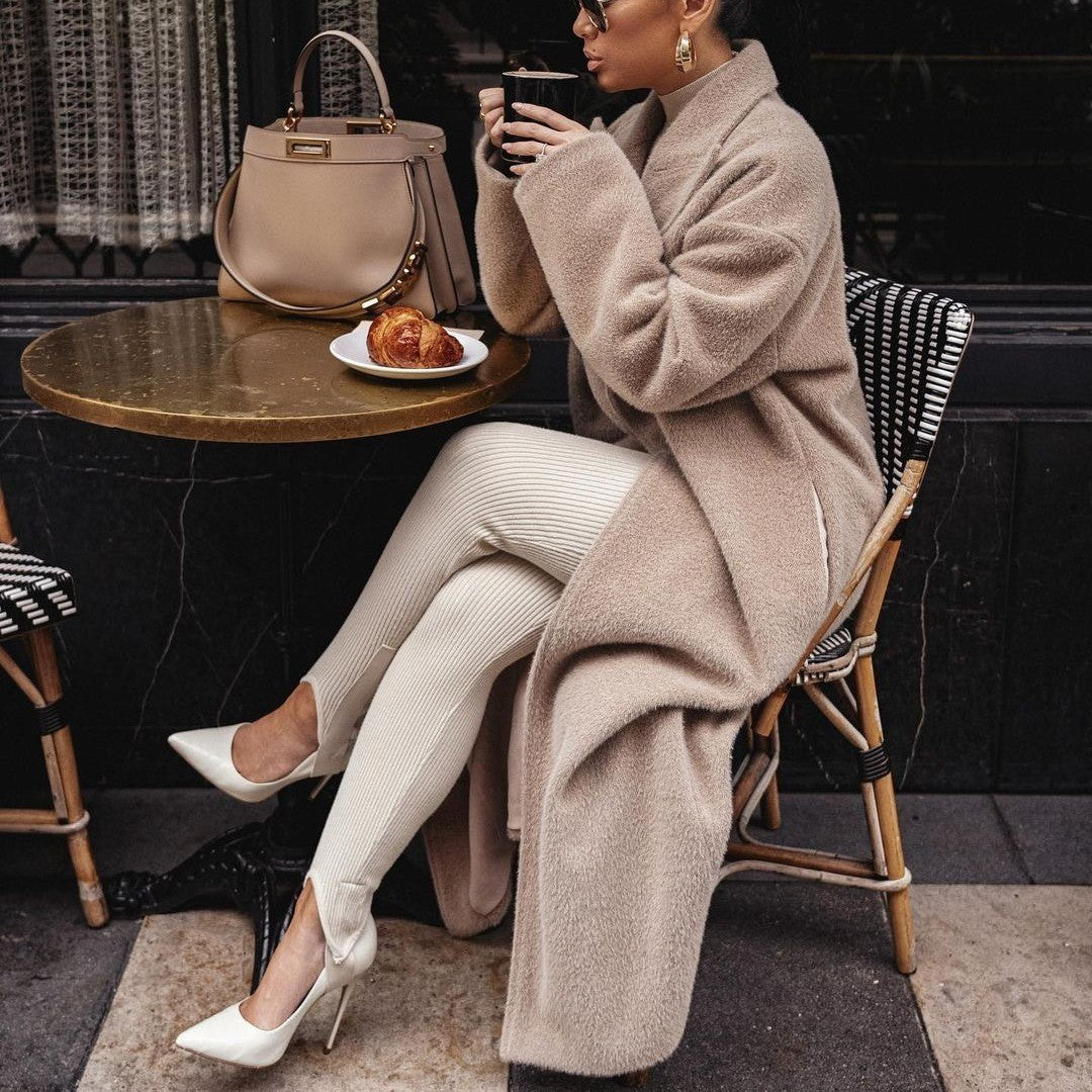 Women's Fall Winter Lapel Plush Fleece-Lined Long Sleeve Jacket Casual Coat Outerwear