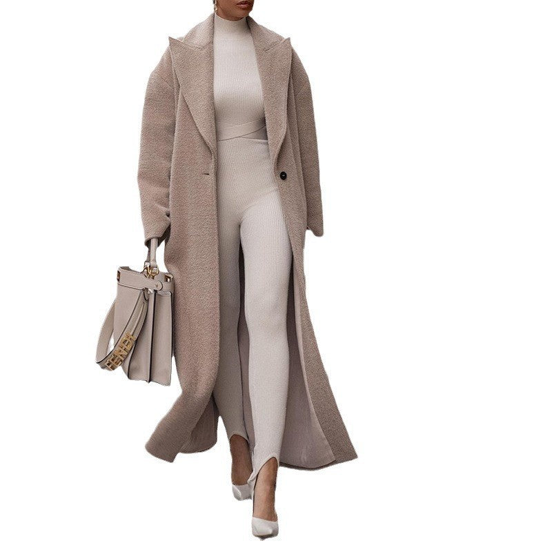 Women's Fall Winter Lapel Plush Fleece-Lined Long Sleeve Jacket Casual Coat Outerwear