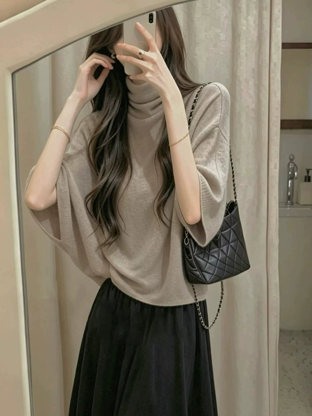 Women's Turtleneck Oversized Slim-fit Korean-style Sweater Knit Pullover Top for Fall Winter Spring Travel Office Slimming Everyday Date Night