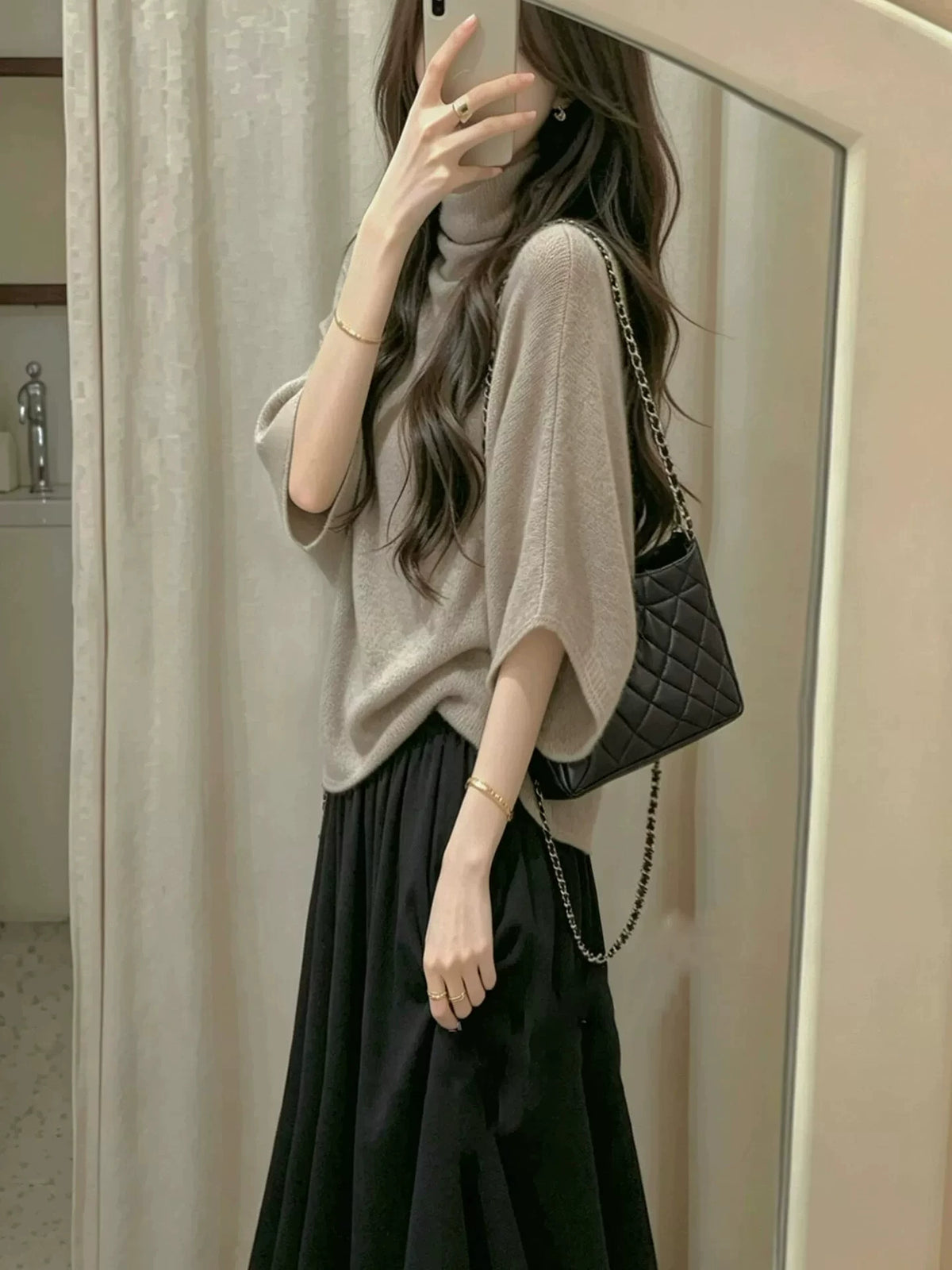 Women's Turtleneck Oversized Slim-fit Korean-style Sweater Knit Pullover Top for Fall Winter Spring Travel Office Slimming Everyday Date Night