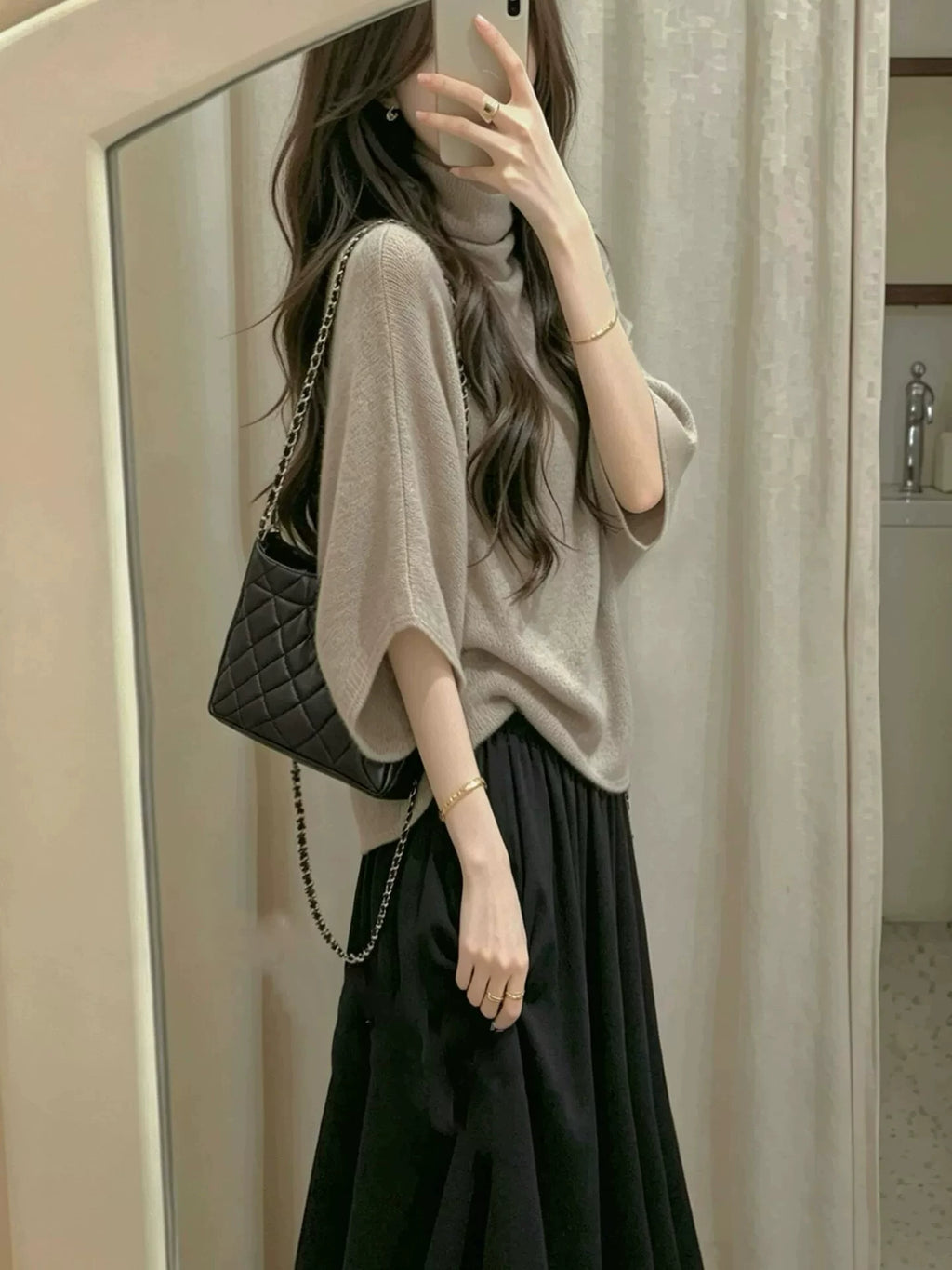 Women's Turtleneck Oversized Slim-fit Korean-style Sweater Knit Pullover Top for Fall Winter Spring Travel Office Slimming Everyday Date Night