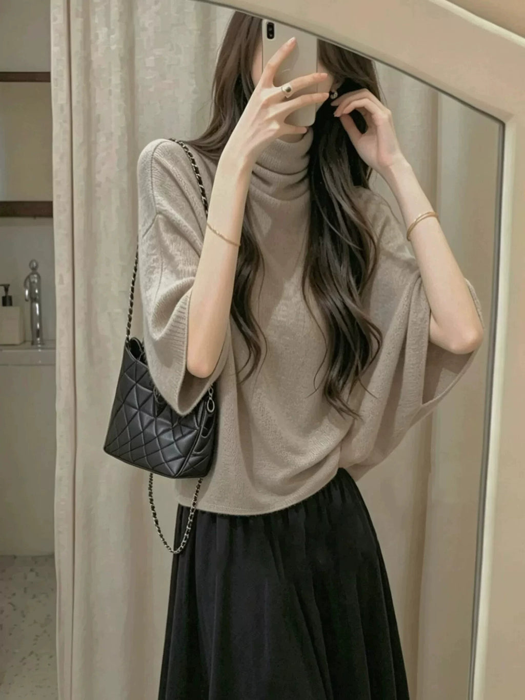 Women's Turtleneck Oversized Slim-fit Korean-style Sweater Knit Pullover Top for Fall Winter Spring Travel Office Slimming Everyday Date Night