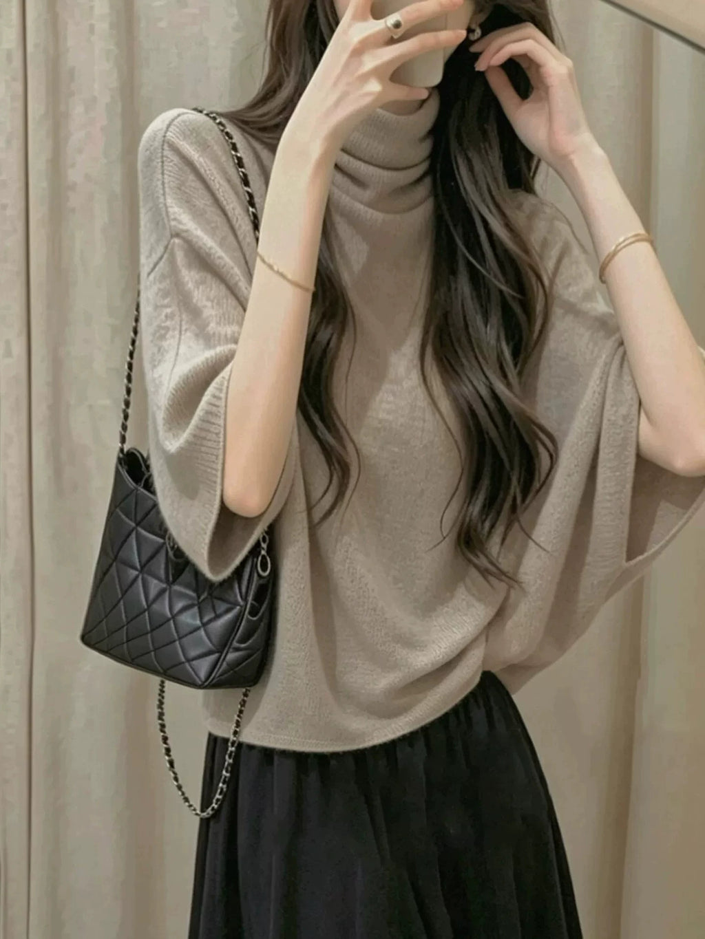 Women's Turtleneck Oversized Slim-fit Korean-style Sweater Knit Pullover Top for Fall Winter Spring Travel Office Slimming Everyday Date Night