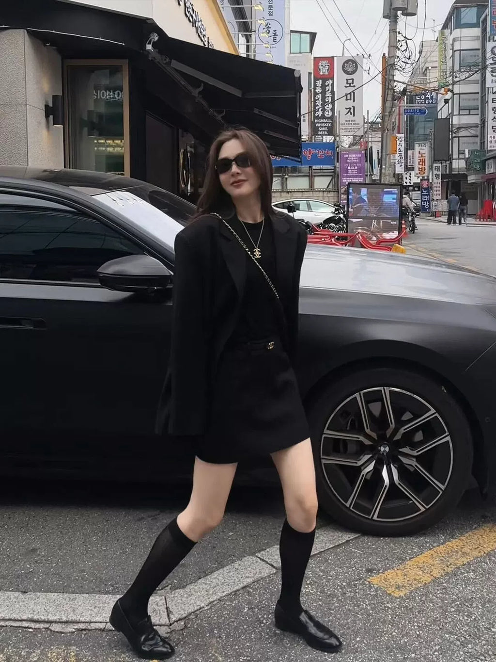 Women's Black High-Waist Korean-Style Casual Blazer Office Workwear Jacket Business Holiday Date Night Spring Fall