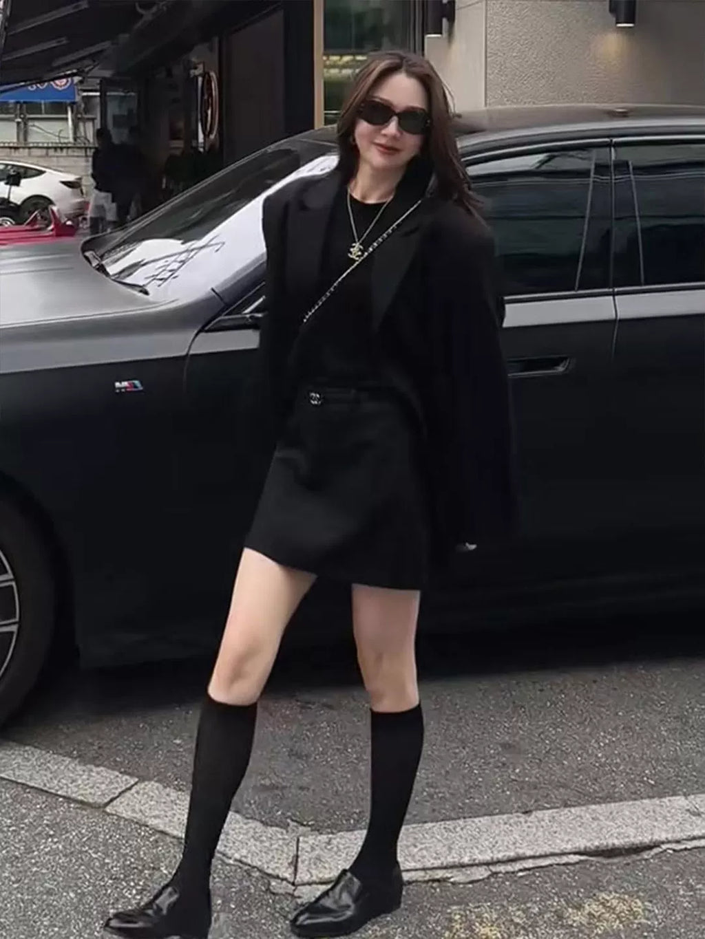 Women's Black High-Waist Korean-Style Casual Blazer Office Workwear Jacket Business Holiday Date Night Spring Fall