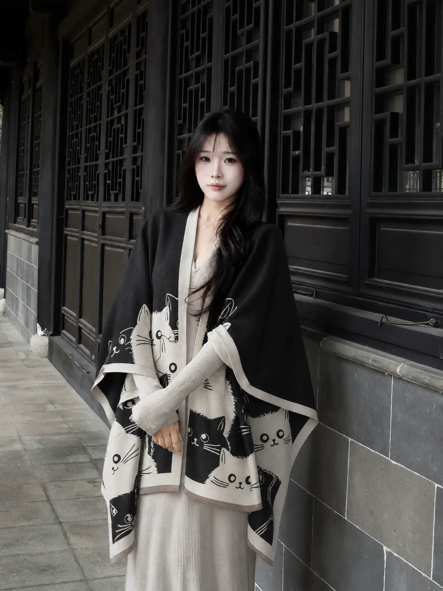 Women's Fall Winter Fleece-Lined Knit Shawl for Office and Travel Evening Gift Everyday Wear Holiday Gift