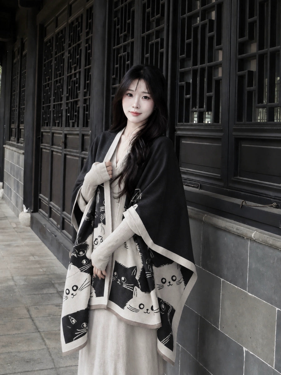 Women's Fall Winter Fleece-Lined Knit Shawl for Office and Travel Evening Gift Everyday Wear Holiday Gift