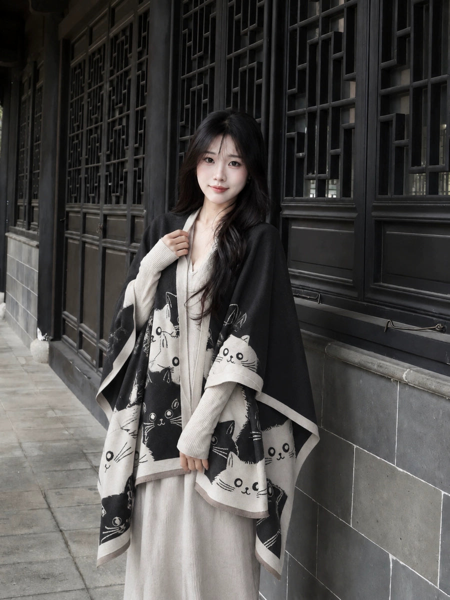 Women's Fall Winter Fleece-Lined Knit Shawl for Office and Travel Evening Gift Everyday Wear Holiday Gift
