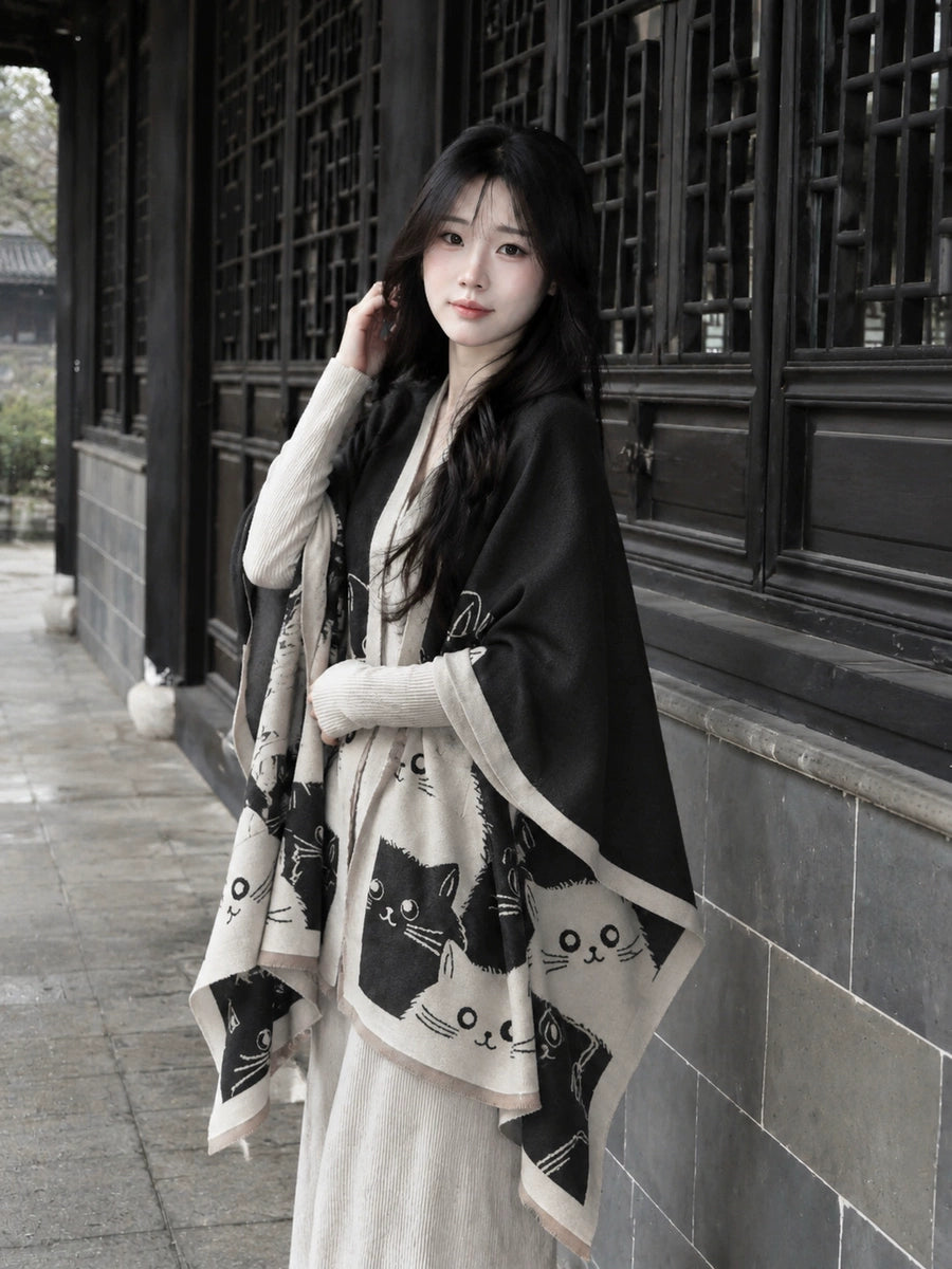 Women's Fall Winter Fleece-Lined Knit Shawl for Office and Travel Evening Gift Everyday Wear Holiday Gift