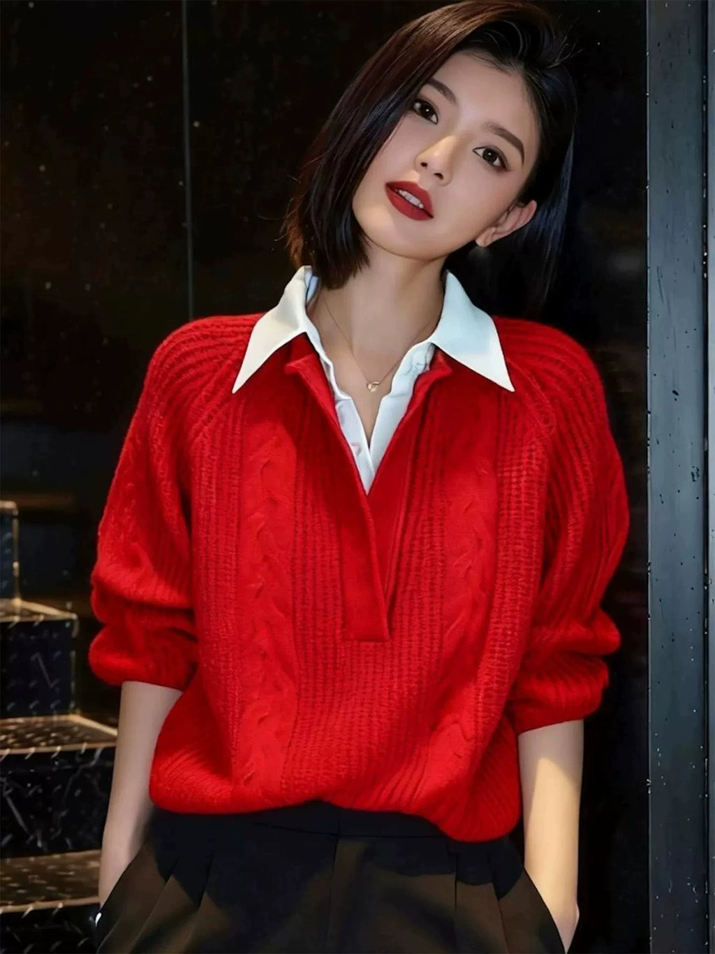 Women's Knit Lapel Layered Hoodie Color-Block Sweatshirt for Casual Streetwear Fall Travel and Weekend Everyday Date Night