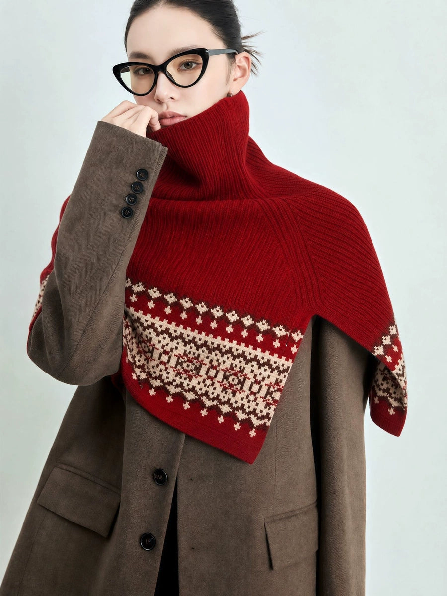 Women's Turtleneck Winter Fleece-Lined Retro Knit Shawl for Office and Travel Evening Fall Gift Holiday Gift