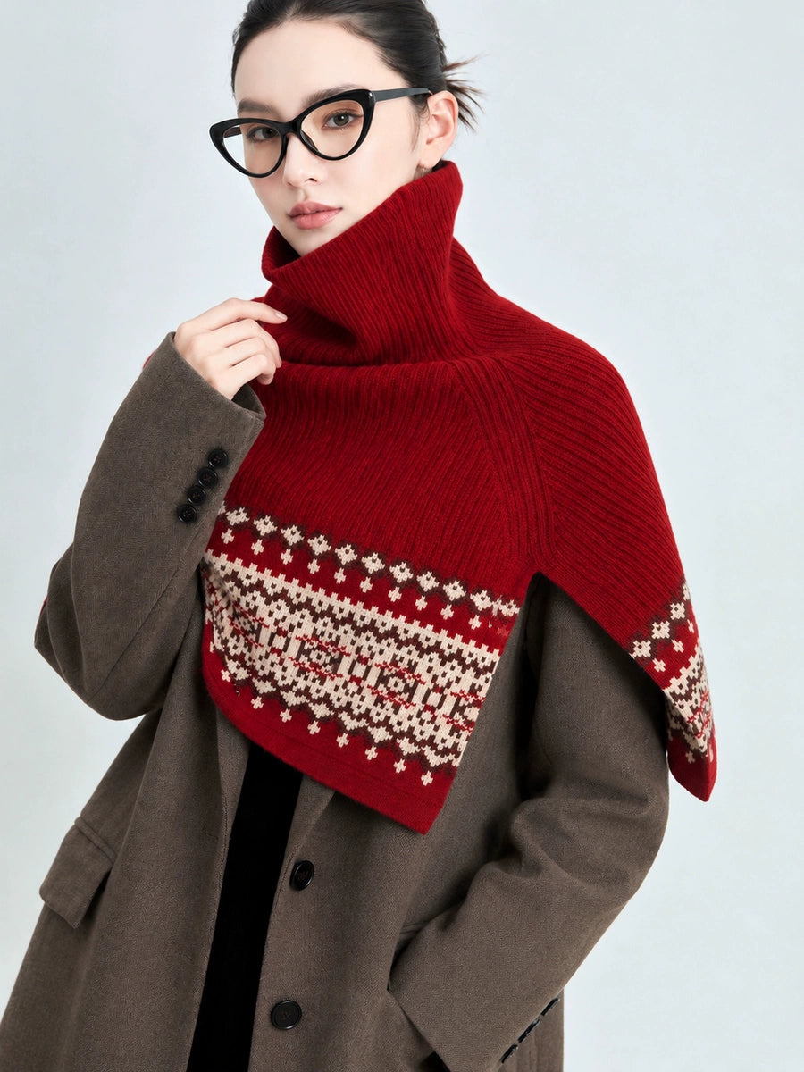 Women's Turtleneck Winter Fleece-Lined Retro Knit Shawl for Office and Travel Evening Fall Gift Holiday Gift