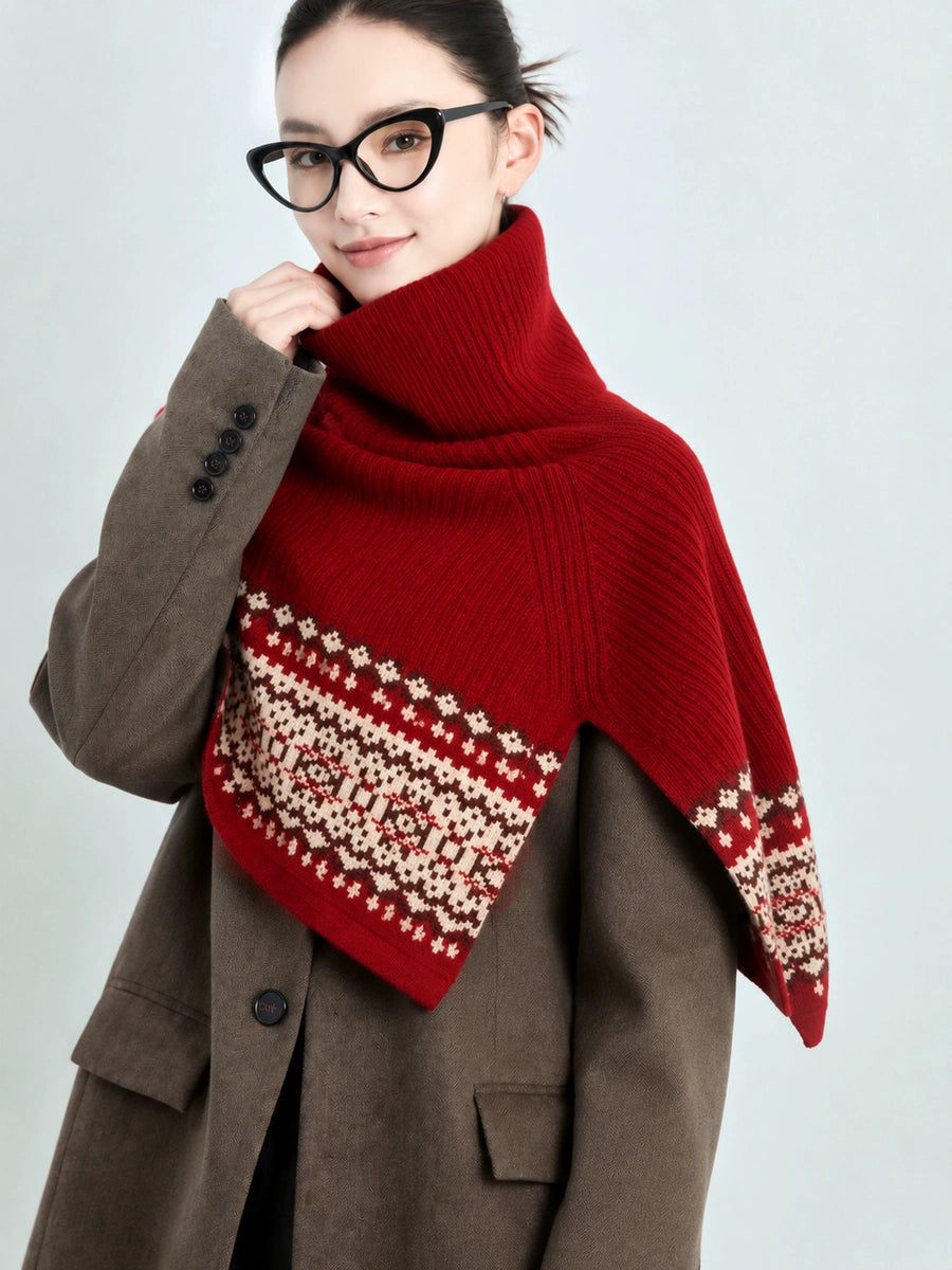 Women's Turtleneck Winter Fleece-Lined Retro Knit Shawl for Office and Travel Evening Fall Gift Holiday Gift