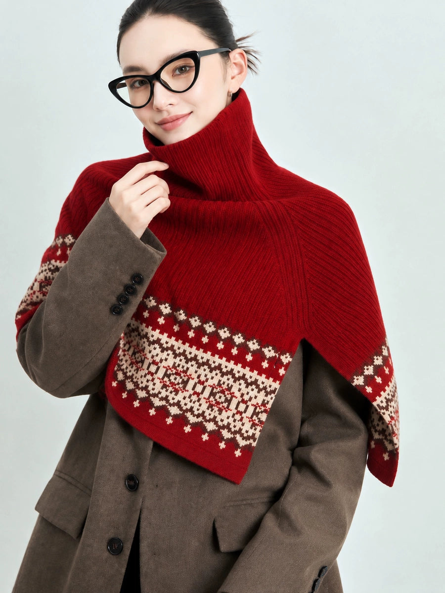 Women's Turtleneck Winter Fleece-Lined Retro Knit Shawl for Office and Travel Evening Fall Gift Holiday Gift