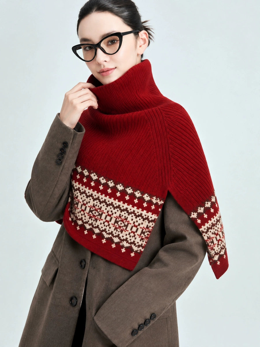 Women's Turtleneck Winter Fleece-Lined Retro Knit Shawl for Office and Travel Evening Fall Gift Holiday Gift