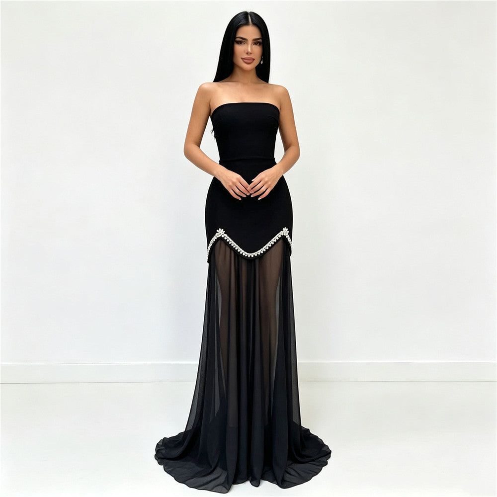 Women's Maxi Breathable Mesh Crystal Two-Piece Set for Office Workwear Wedding Guest Business Casual Travel Weekend At Home