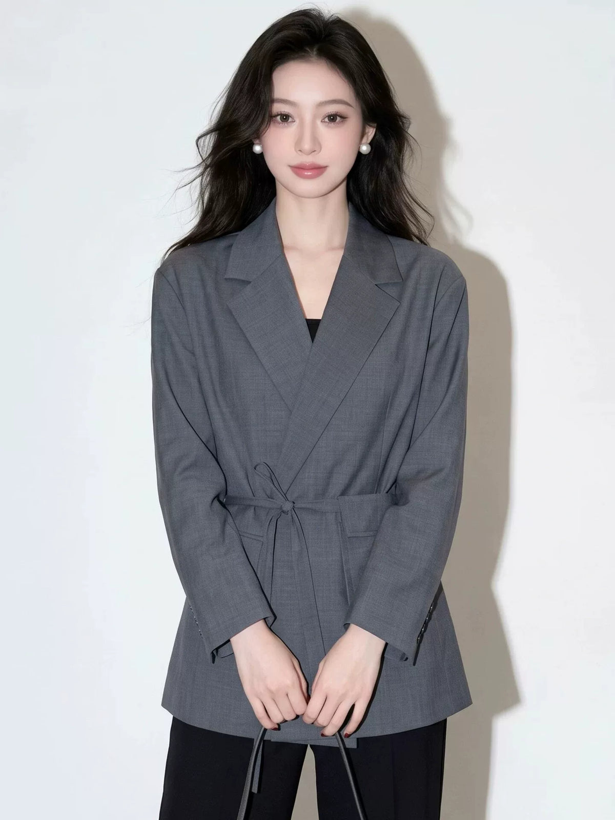 Women's Grey Casual Blazer Office Workwear Jacket Business Holiday Date Night Spring Fall