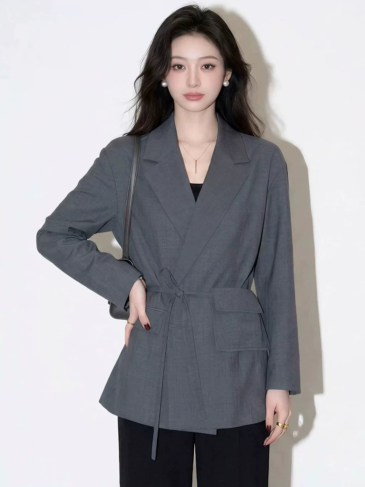 Women's Grey Casual Blazer Office Workwear Jacket Business Holiday Date Night Spring Fall