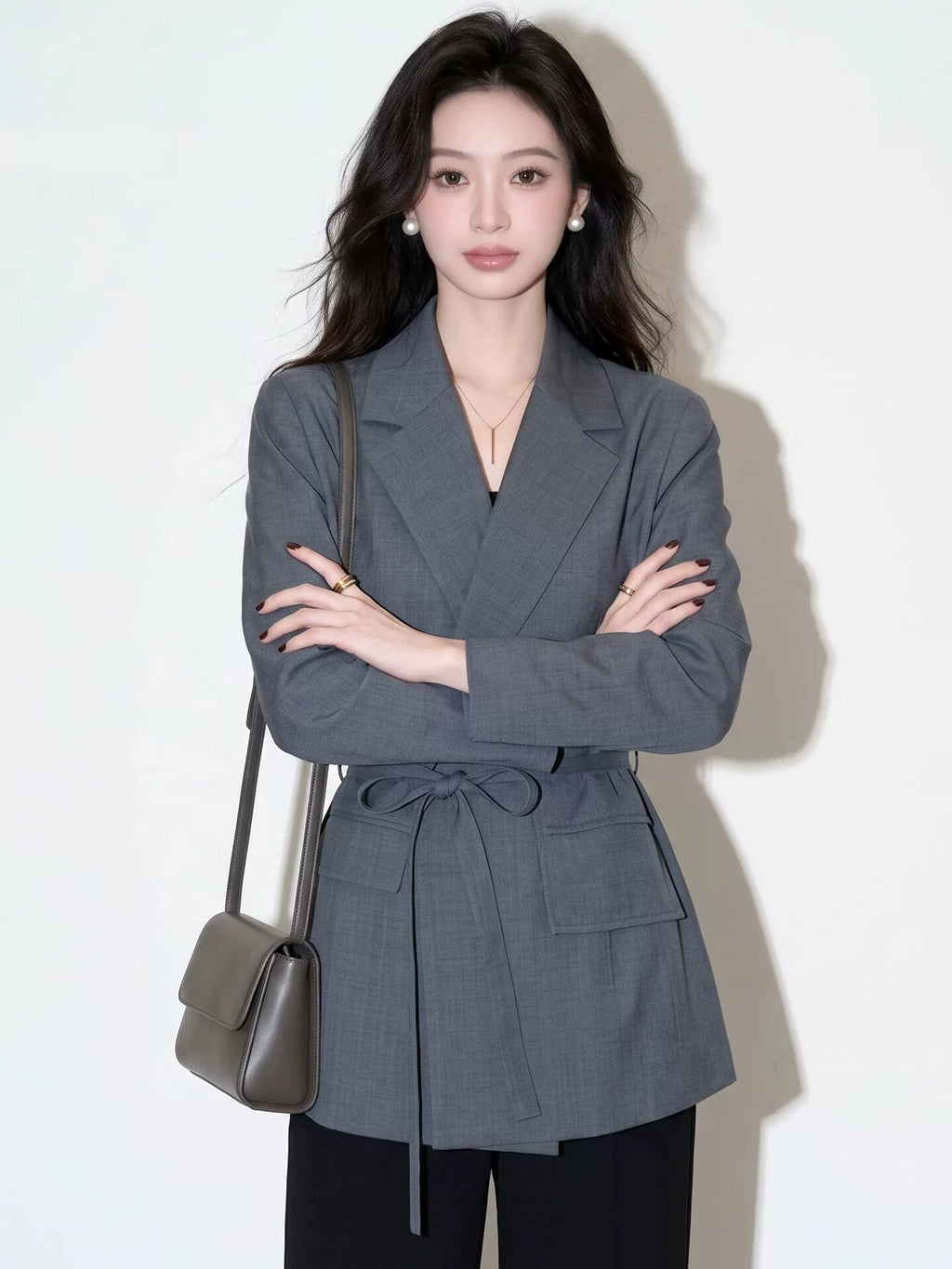 Women's Grey Casual Blazer Office Workwear Jacket Business Holiday Date Night Spring Fall