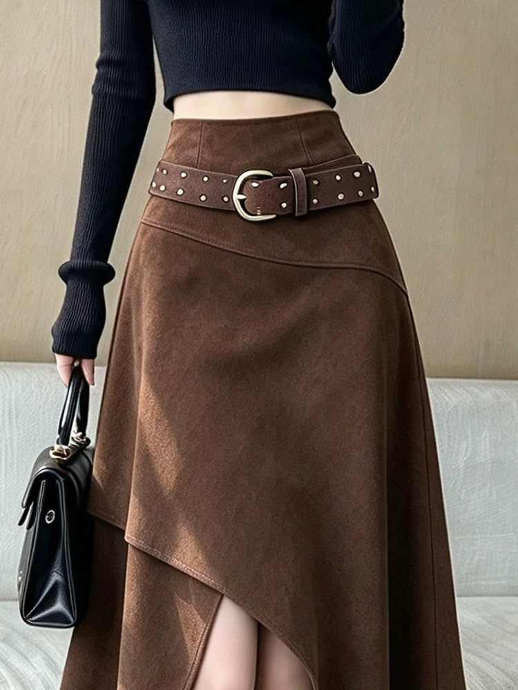 Women's Fall Winter A-Line High-Waist Midi Asymmetric Retro Skirt for Date Night Office Weekend Everyday Holiday Party