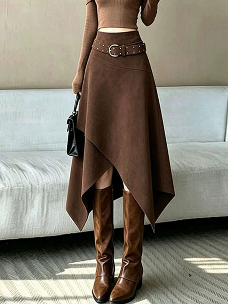 Women's Fall Winter A-Line High-Waist Midi Asymmetric Retro Skirt for Date Night Office Weekend Everyday Holiday Party