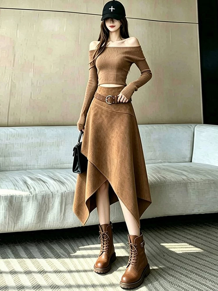 Women's Fall Winter A-Line High-Waist Midi Asymmetric Retro Skirt for Date Night Office Weekend Everyday Holiday Party