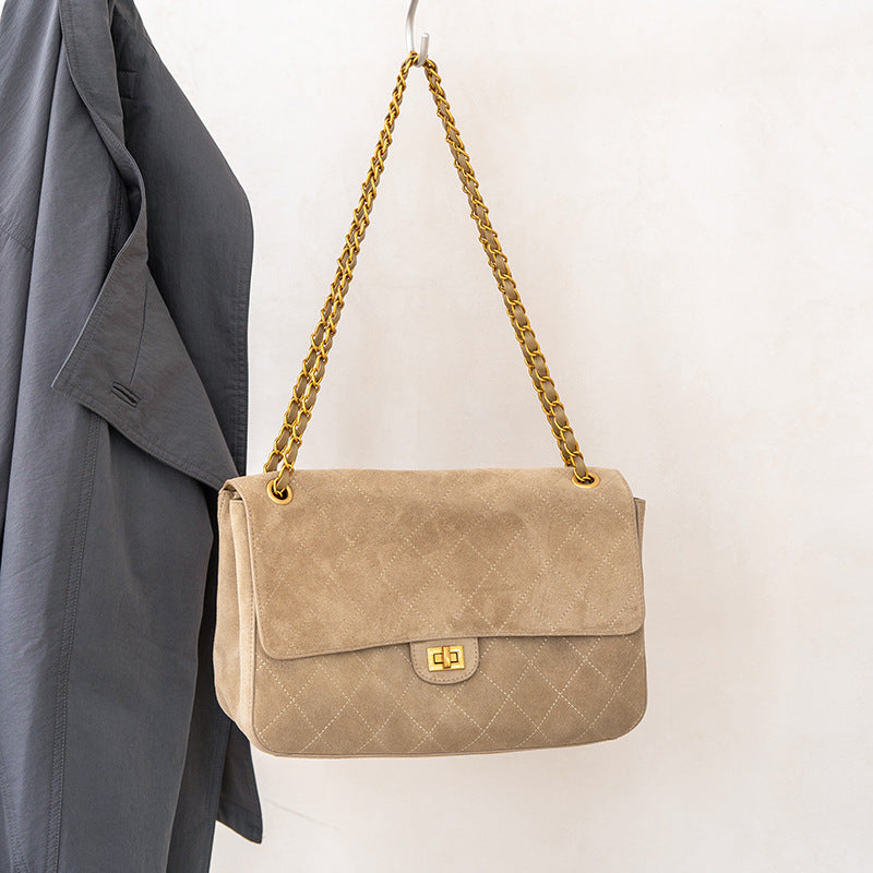 Women's Large-Capacity Chain Frosted Fall Winter Suede Tweed-Style Tote Bag Shoulder Crossbody Purse Work and Travel Office