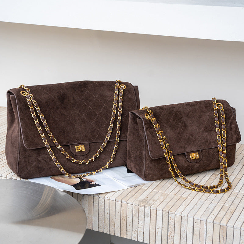 Women's Large-Capacity Chain Frosted Fall Winter Suede Tweed-Style Tote Bag Shoulder Crossbody Purse Work and Travel Office