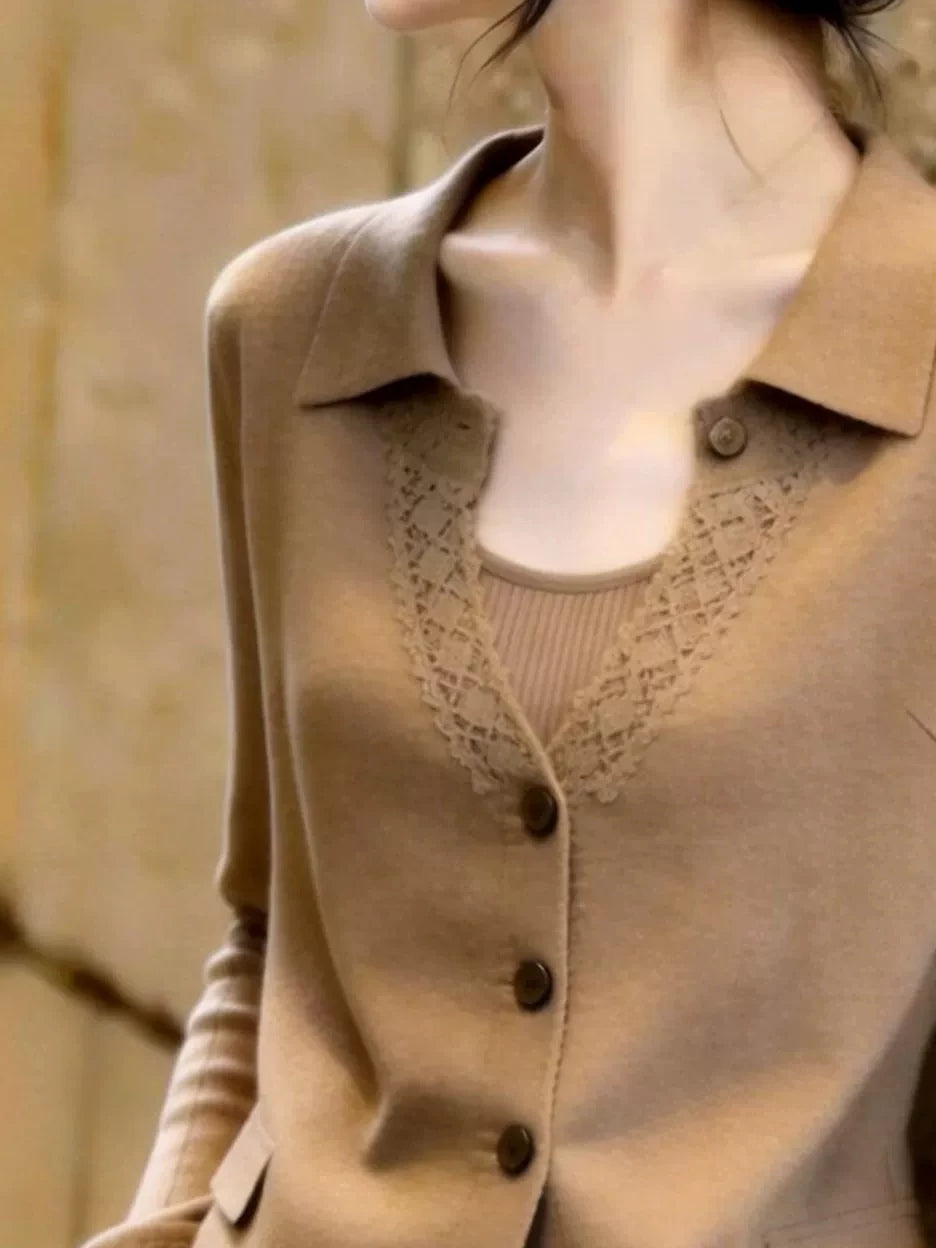 Women's Slim-fit Lapel Long Sleeve Knit Cardigan Open-front Sweater for Office Outfits Fall Work and Weekend Slimming Spring Everyday