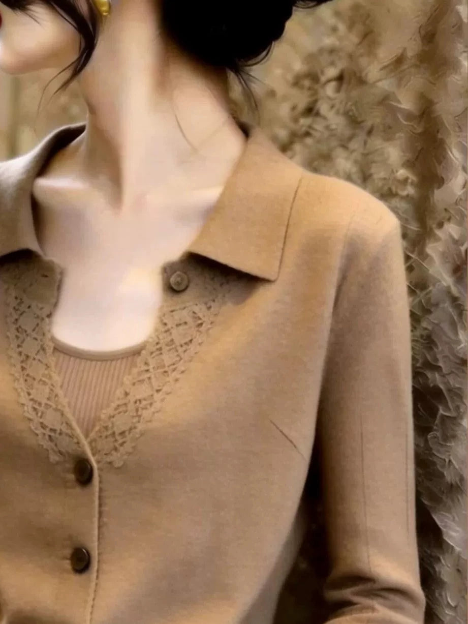 Women's Slim-fit Lapel Long Sleeve Knit Cardigan Open-front Sweater for Office Outfits Fall Work and Weekend Slimming Spring Everyday