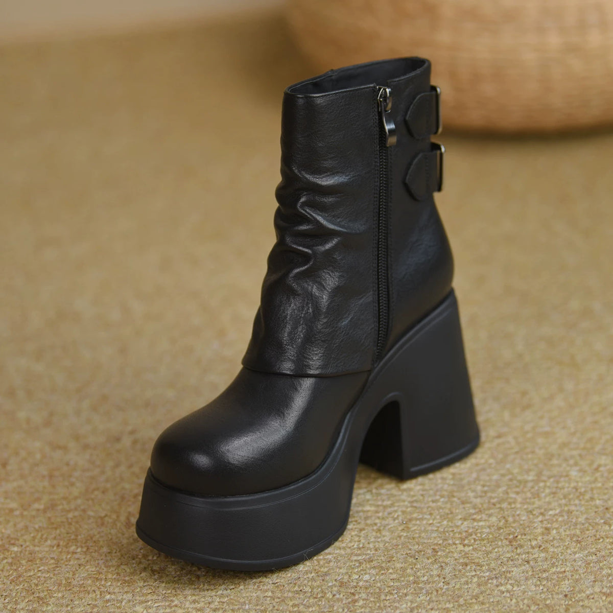 Women's Fall Winter Chunky Sole Platform Block Heel High Heel Side Zip Ankle Boots for Office and Weekend Streetwear Everyday Wear Date Night