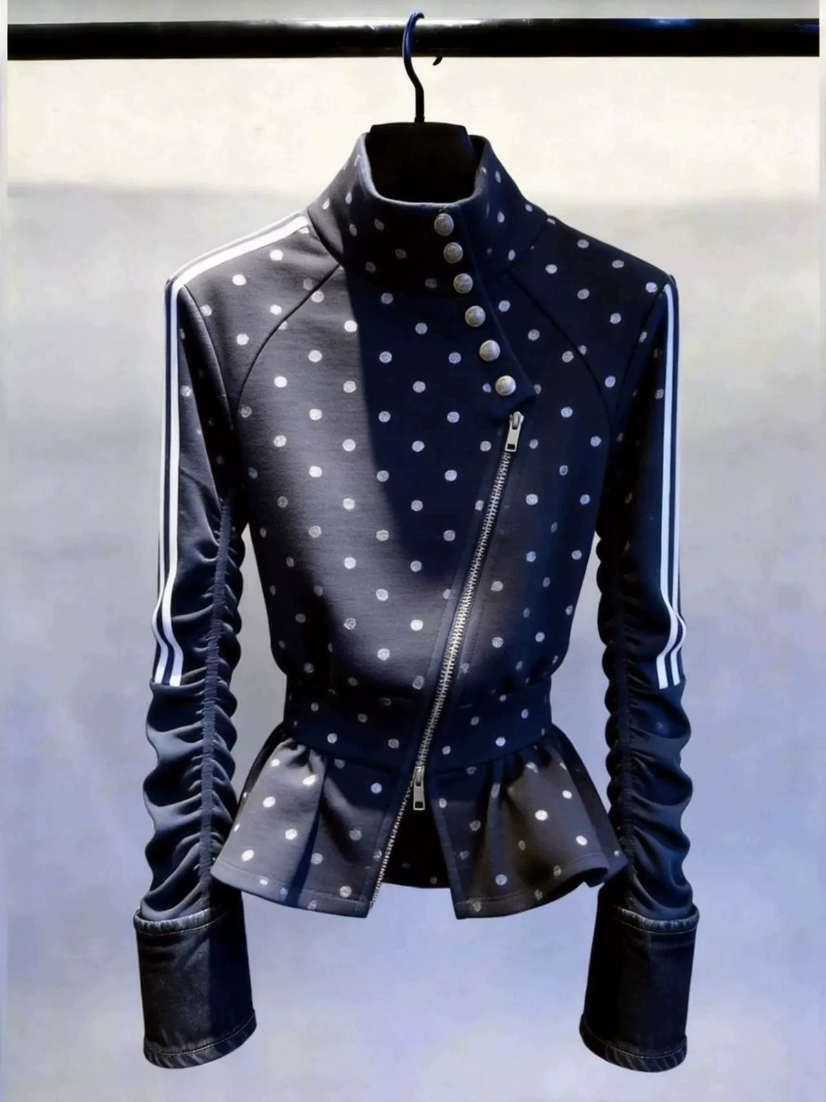 Women's Polka-Dot Mandarin Collar Zip French-Inspired Top Fashion Blouse Shirt for Office Outfits Business Casual Streetwear Weekend Everyday