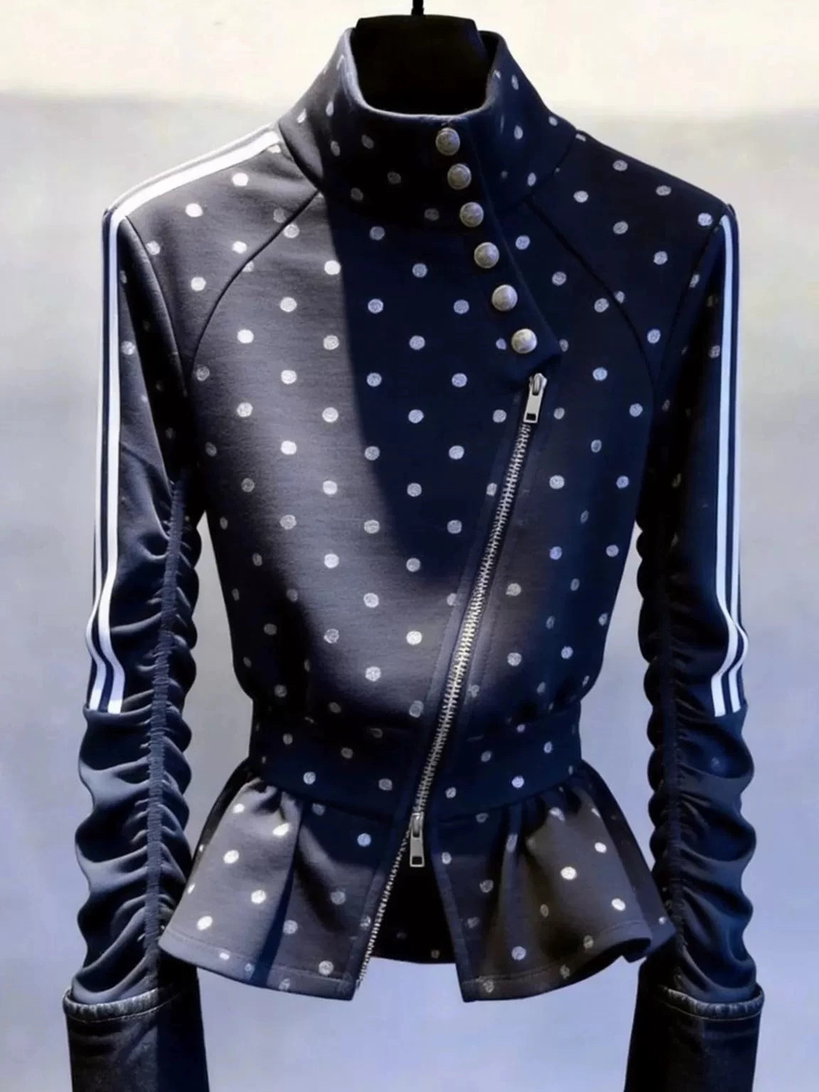 Women's Polka-Dot Mandarin Collar Zip French-Inspired Top Fashion Blouse Shirt for Office Outfits Business Casual Streetwear Weekend Everyday